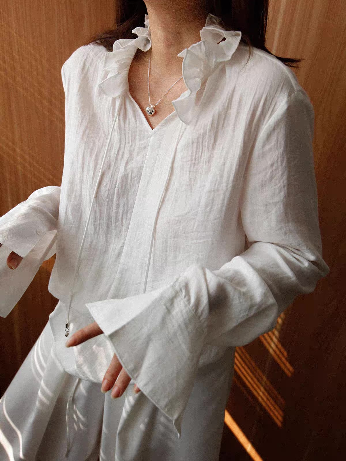 Ruffle Collar Sheer Blouse