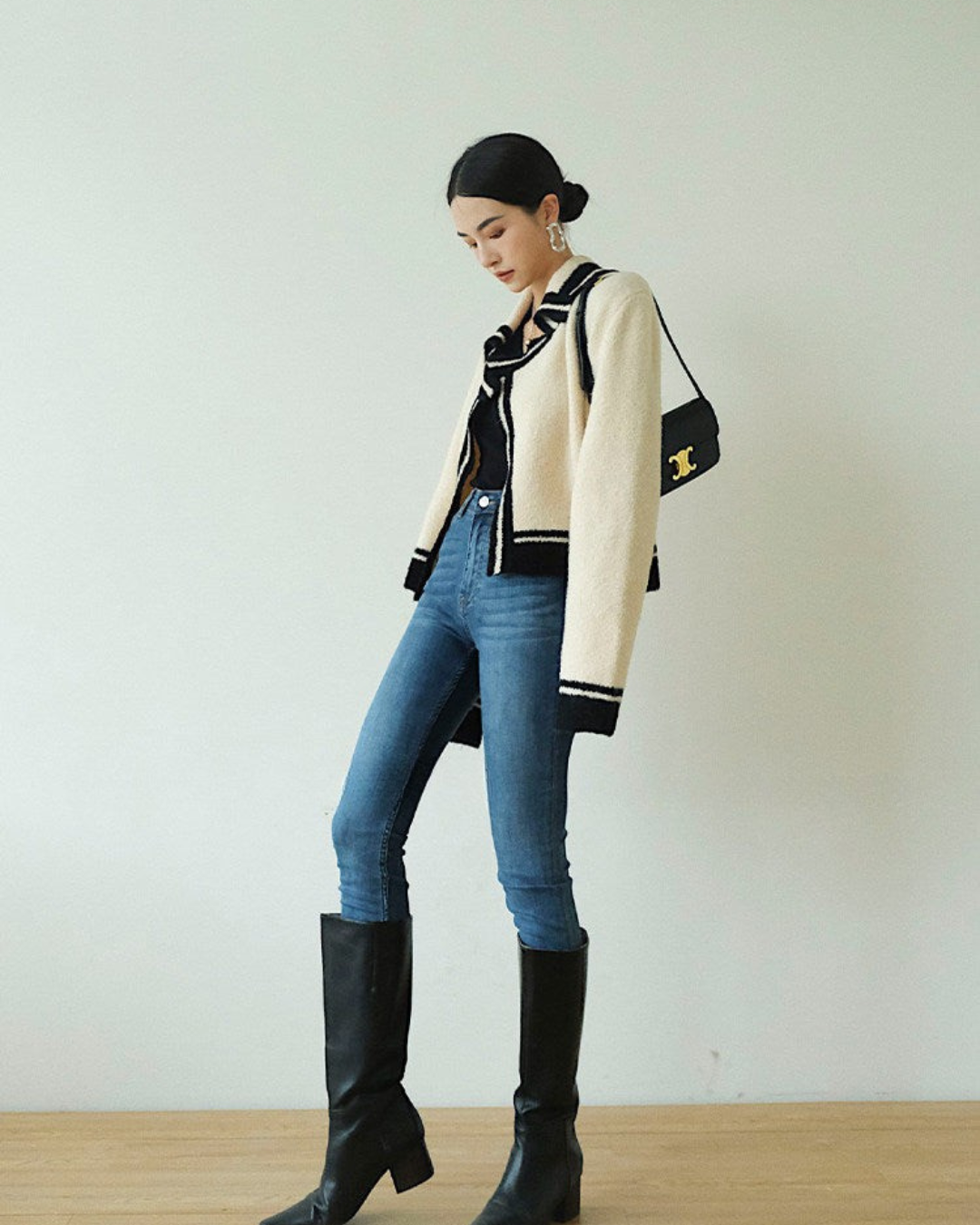 Bi-color Contrast Knit Jacket