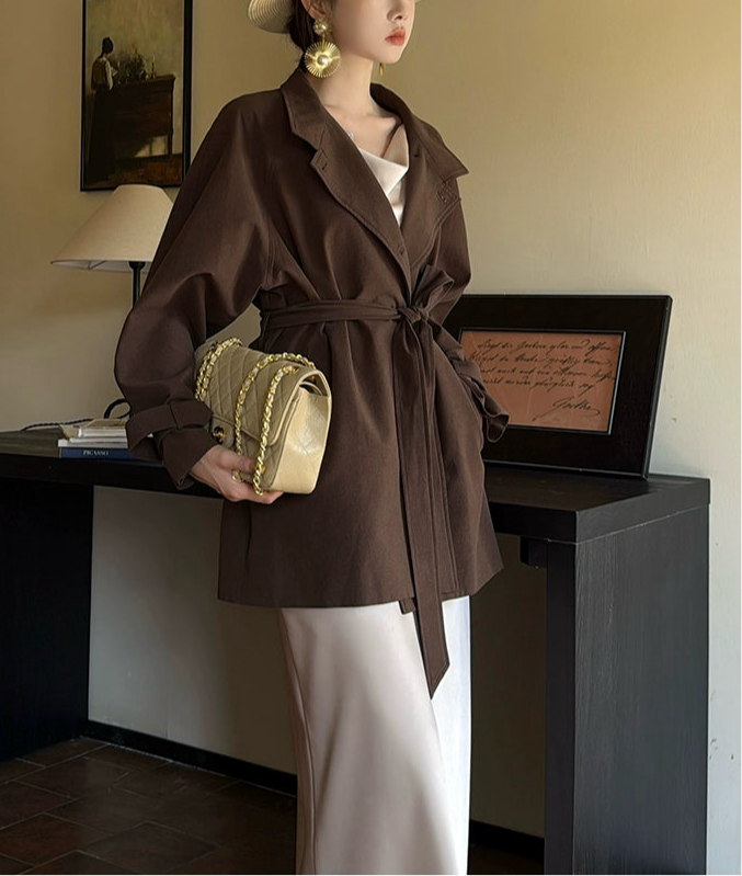 Silk Blend Belted Trench Coat/ シルクブレンドベルテッドトレンチコート