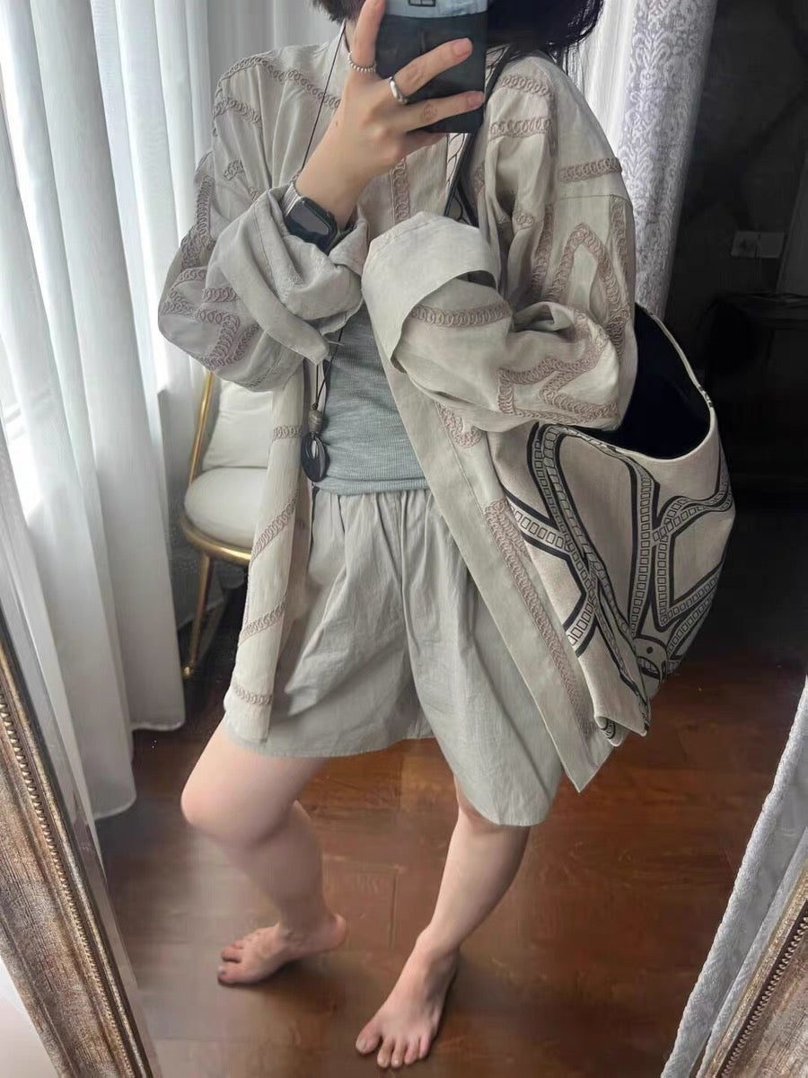 Corded Embroidery Stand Collar Shirt / コード刺繍スタンドカラーシャツ