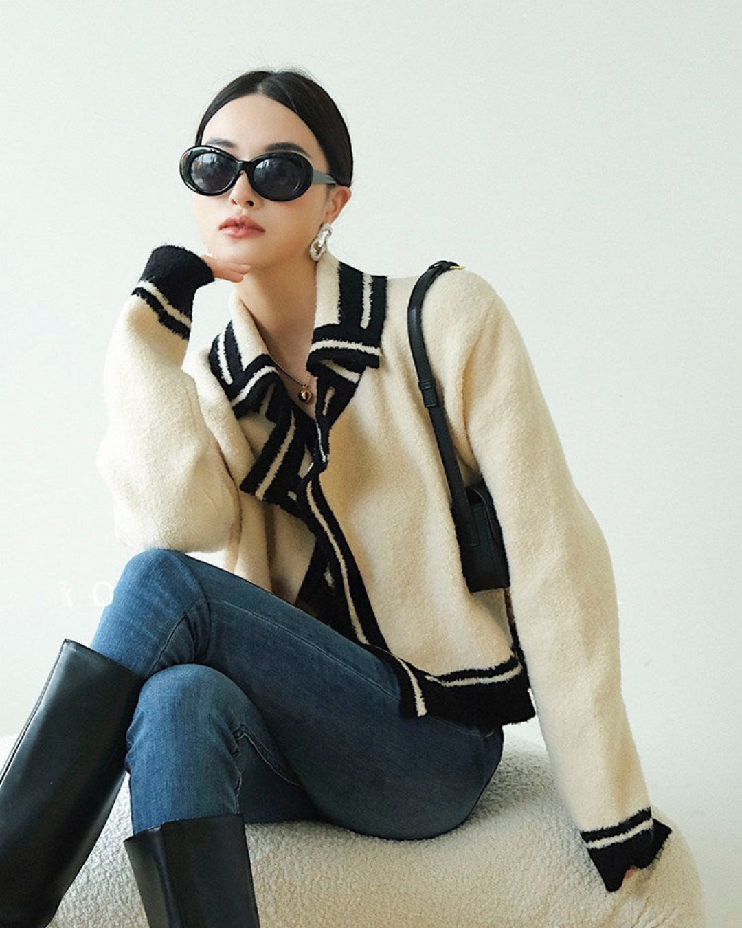 Bi-color Contrast Knit Jacket