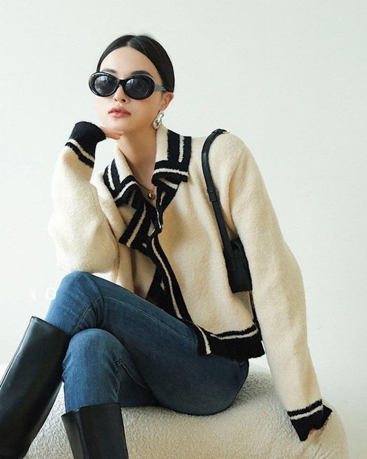 Bi-color Contrast Knit Jacket / バイカラーコントラスト ニットジャケット