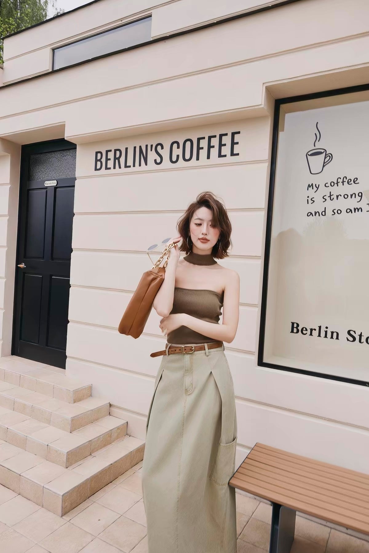 A Line Cargo Denim Skirt