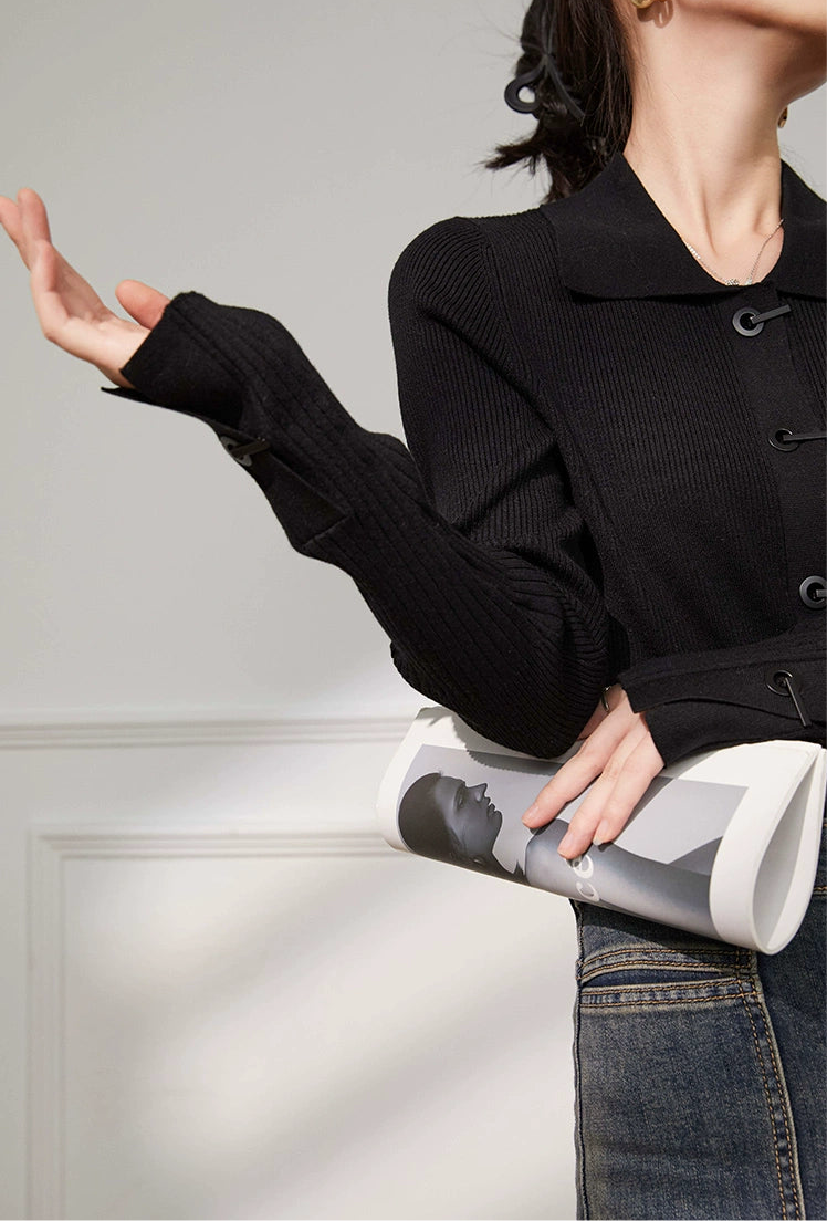 Hook Detail Rib Knit Cardigan / フックディテールリブニットカーディガン