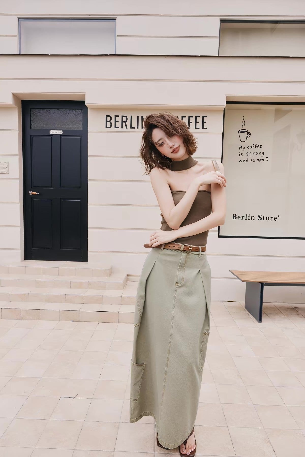 A Line Cargo Denim Skirt
