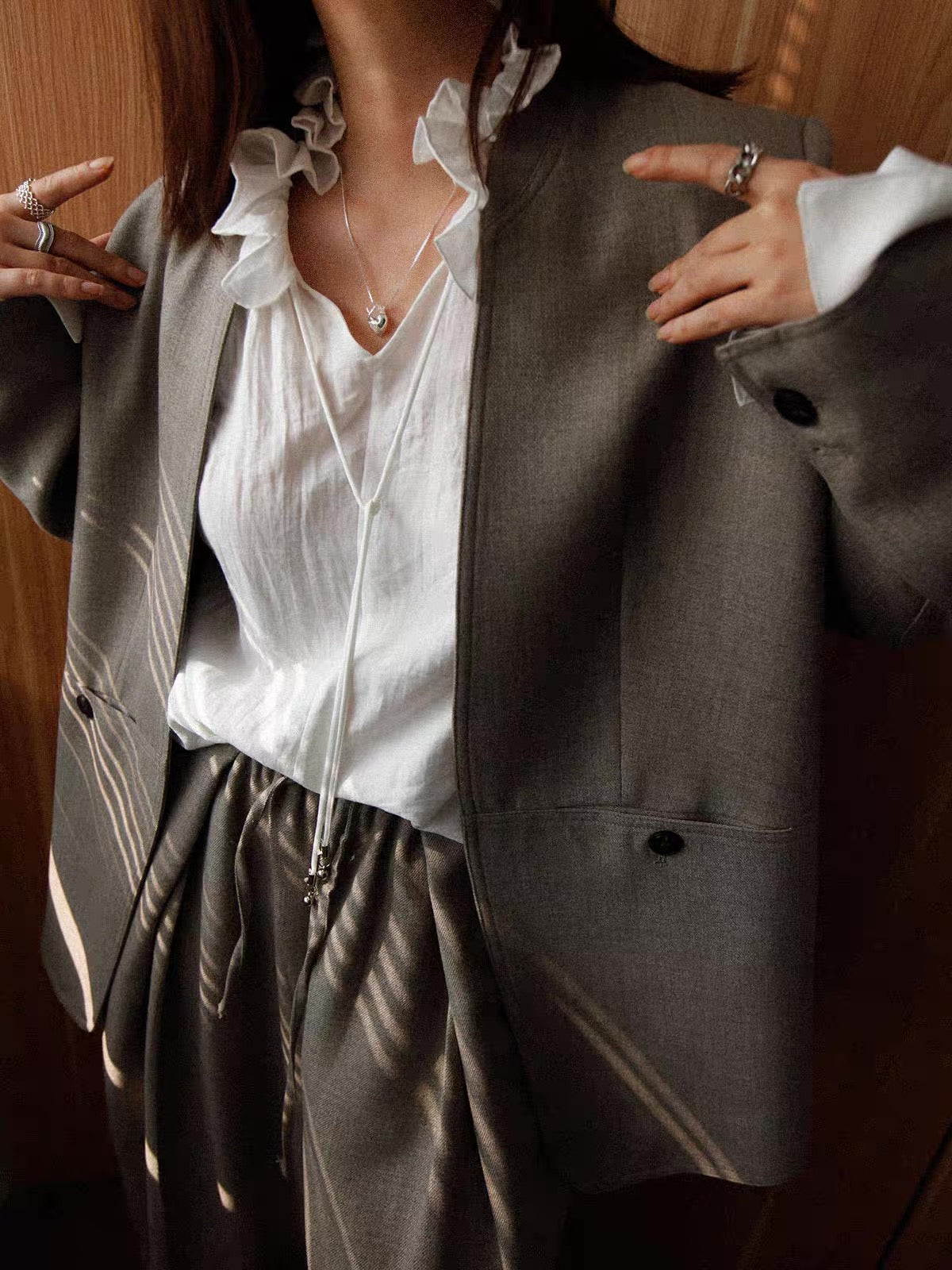 Ruffle Collar Sheer Blouse