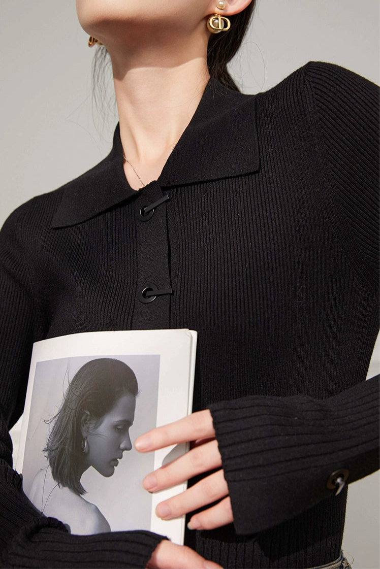 Hook Detail Rib Knit Cardigan / フックディテールリブニットカーディガン