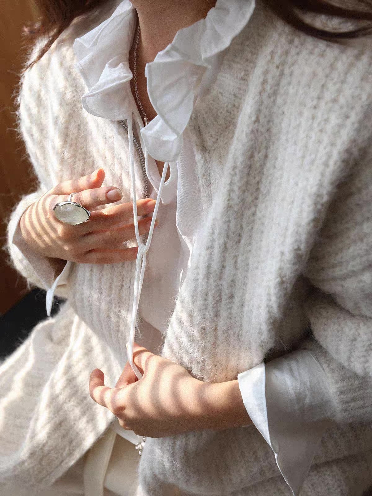 Ruffle Collar Sheer Blouse
