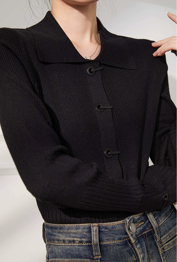 Hook Detail Rib Knit Cardigan / フックディテールリブニットカーディガン