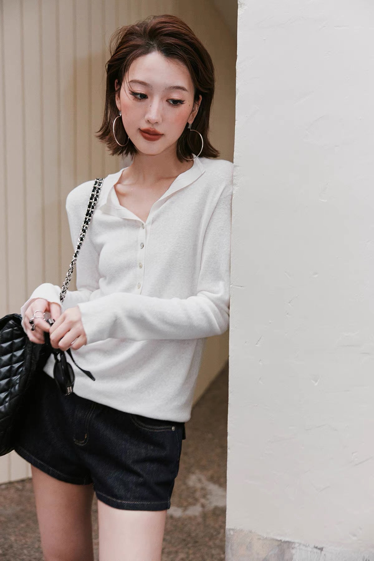 Linen Blend Button Knit Top