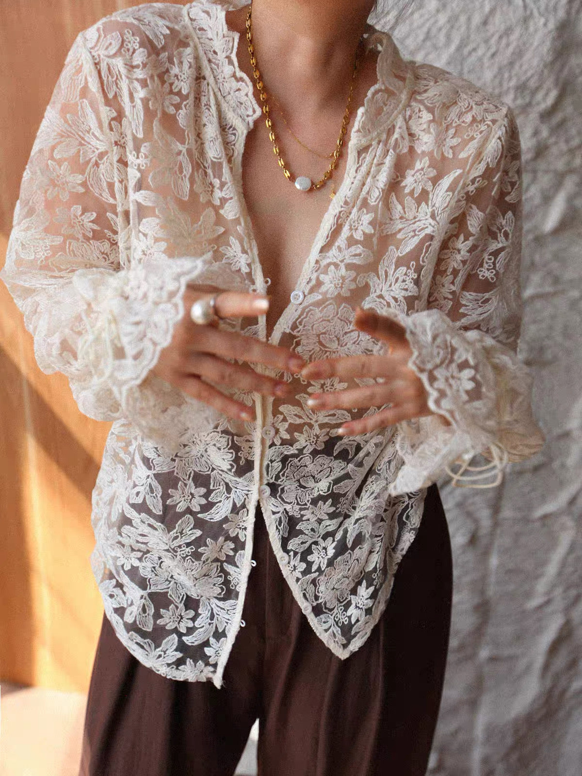 Sheer Lace Layered Blouse