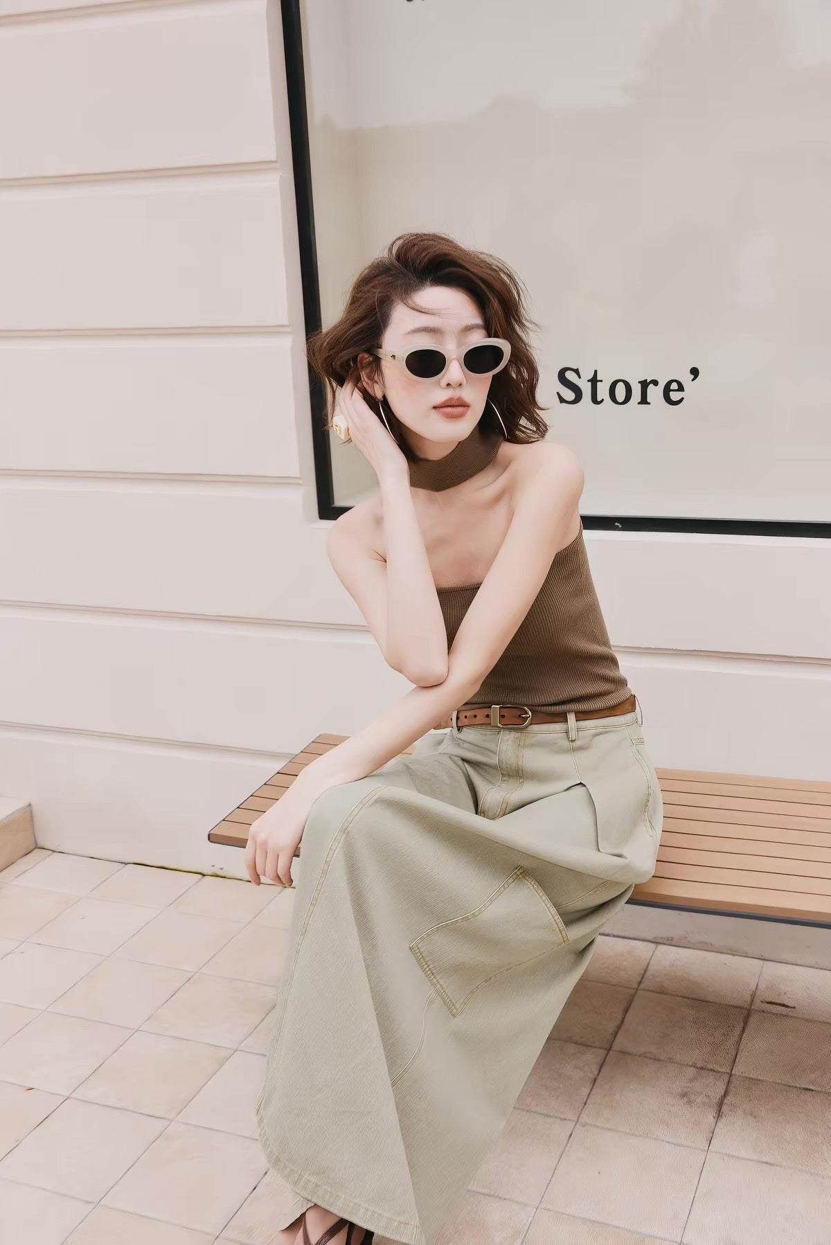 A Line Cargo Denim Skirt