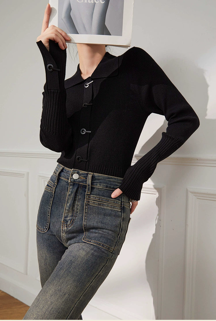 Hook Detail Rib Knit Cardigan / フックディテールリブニットカーディガン