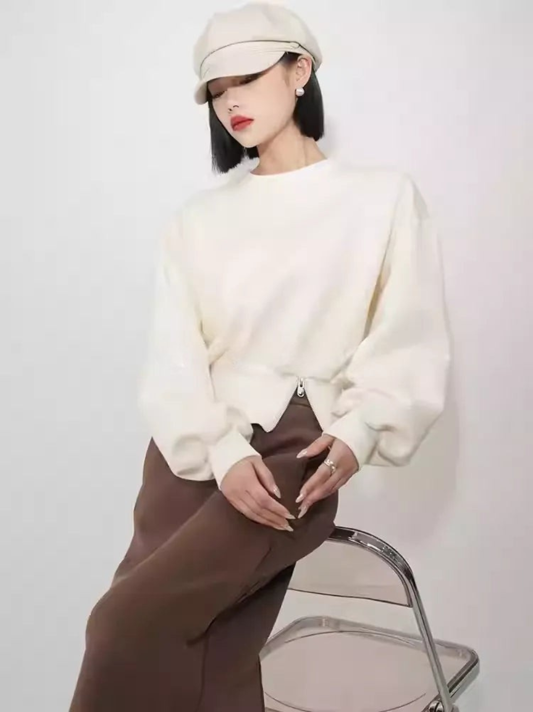 Zip Hem Sweat Top