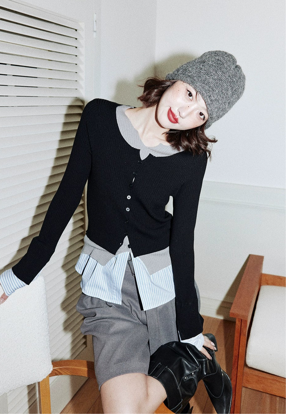 Layered Contrast Knit Shirt / レイヤードコントラストニットシャツ