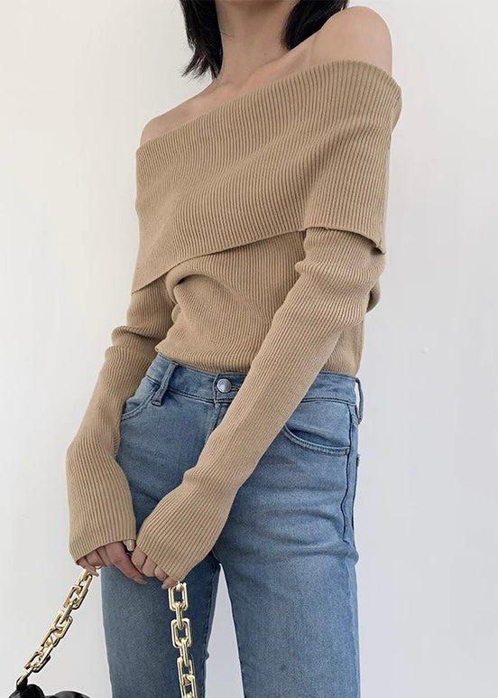 Off Shoulder Rib Knit Top / オフショルダーリブニットトップス