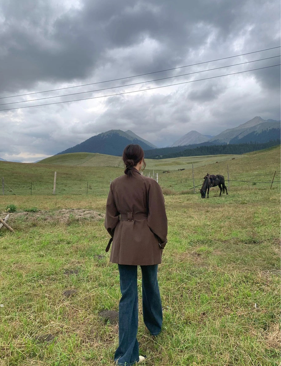 Silk Blend Belted Trench Coat/ シルクブレンドベルテッドトレンチコート