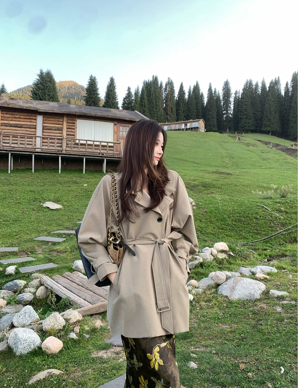 Silk Blend Belted Trench Coat/ シルクブレンドベルテッドトレンチコート