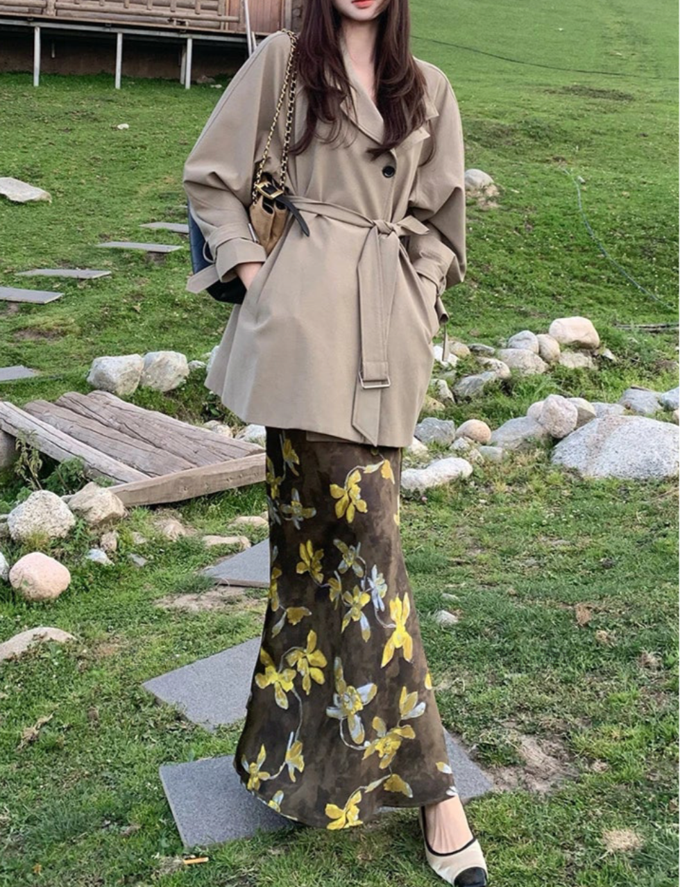 Silk Blend Belted Trench Coat/ シルクブレンドベルテッドトレンチコート