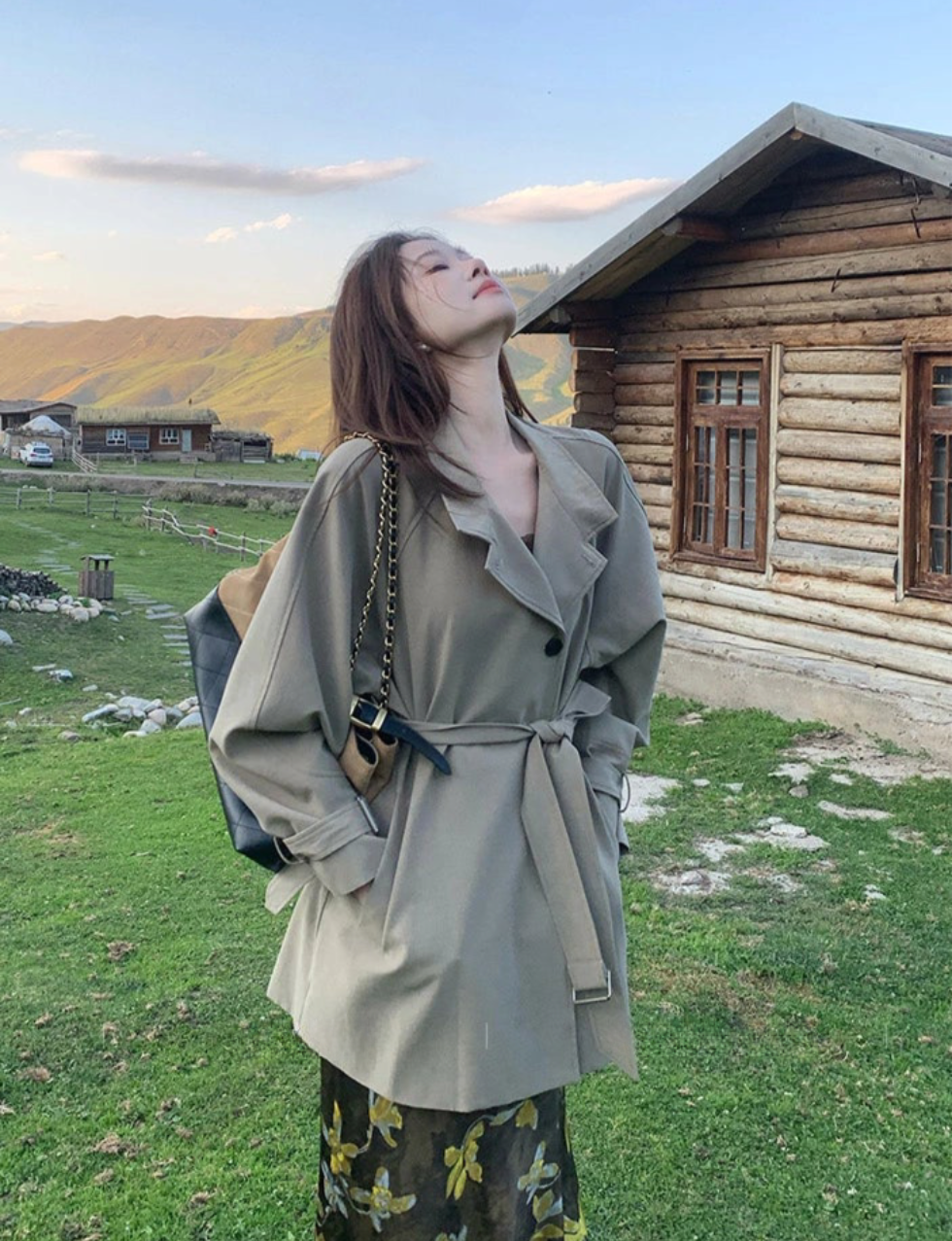 Silk Blend Belted Trench Coat/ シルクブレンドベルテッドトレンチコート