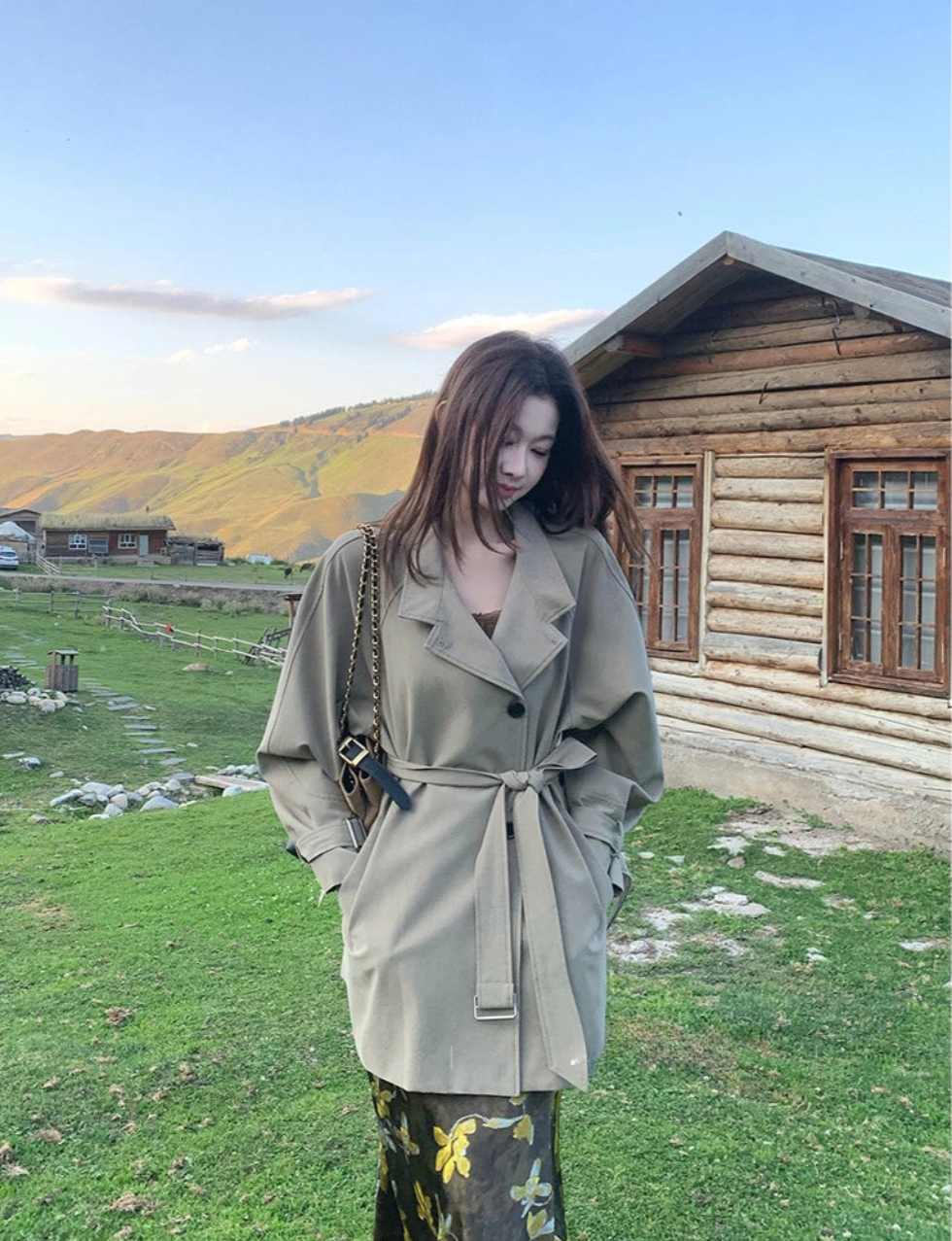 Silk Blend Belted Trench Coat/ シルクブレンドベルテッドトレンチコート