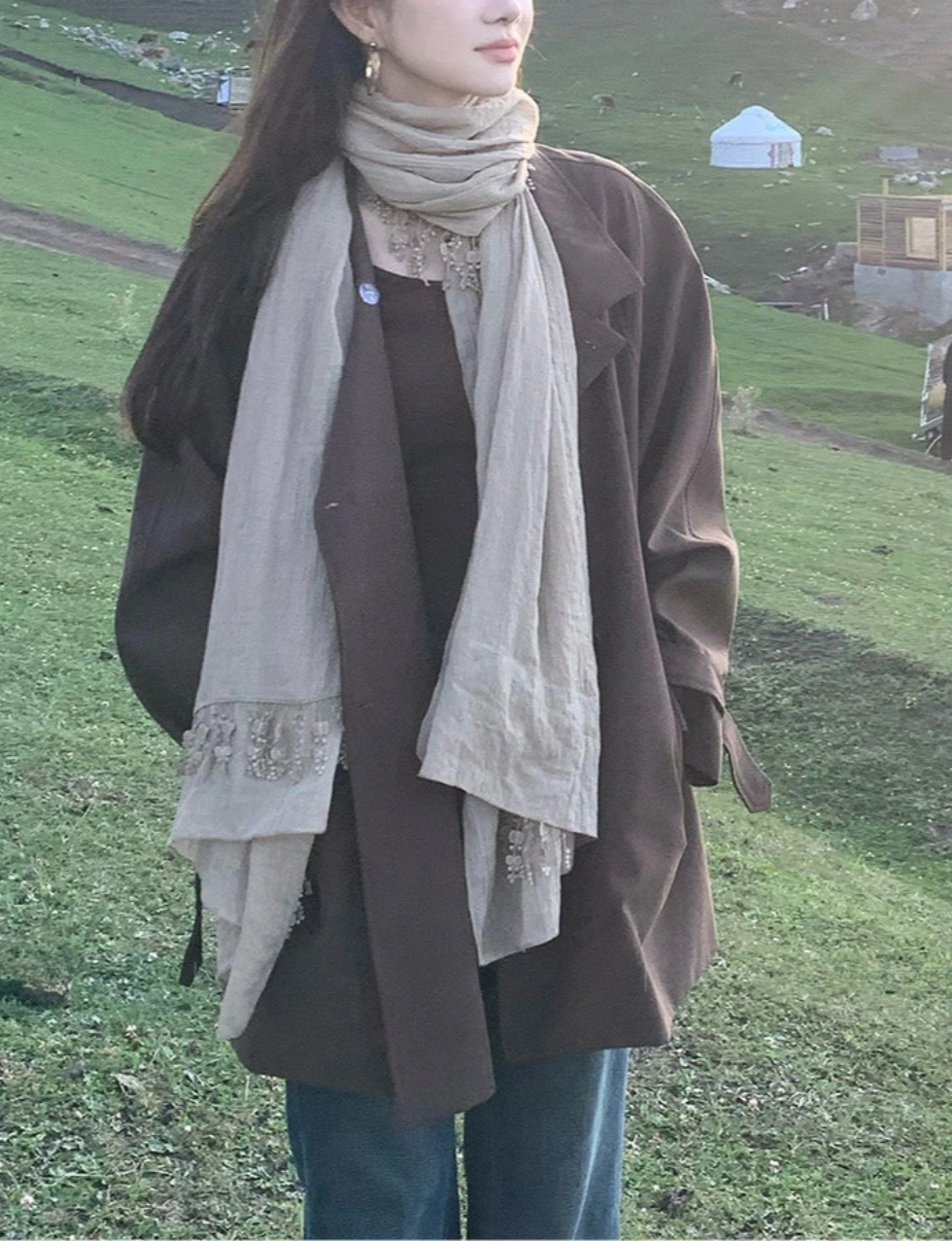 Silk Blend Belted Trench Coat/ シルクブレンドベルテッドトレンチコート