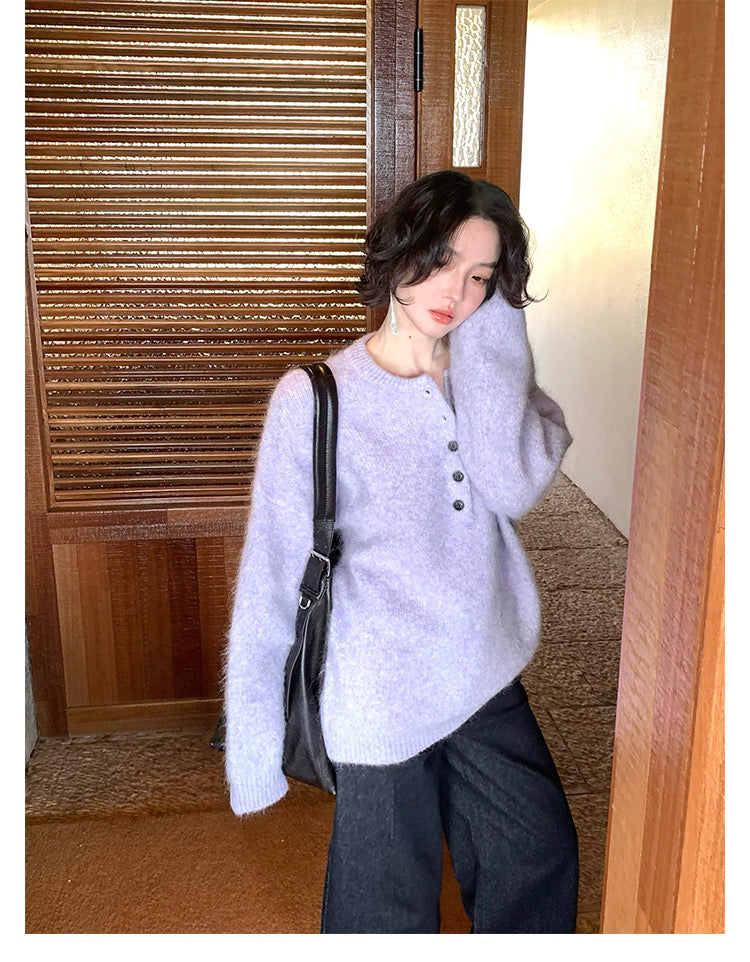 Alpaca Blend Henley Knit / アルパカブレンドヘンリーニット