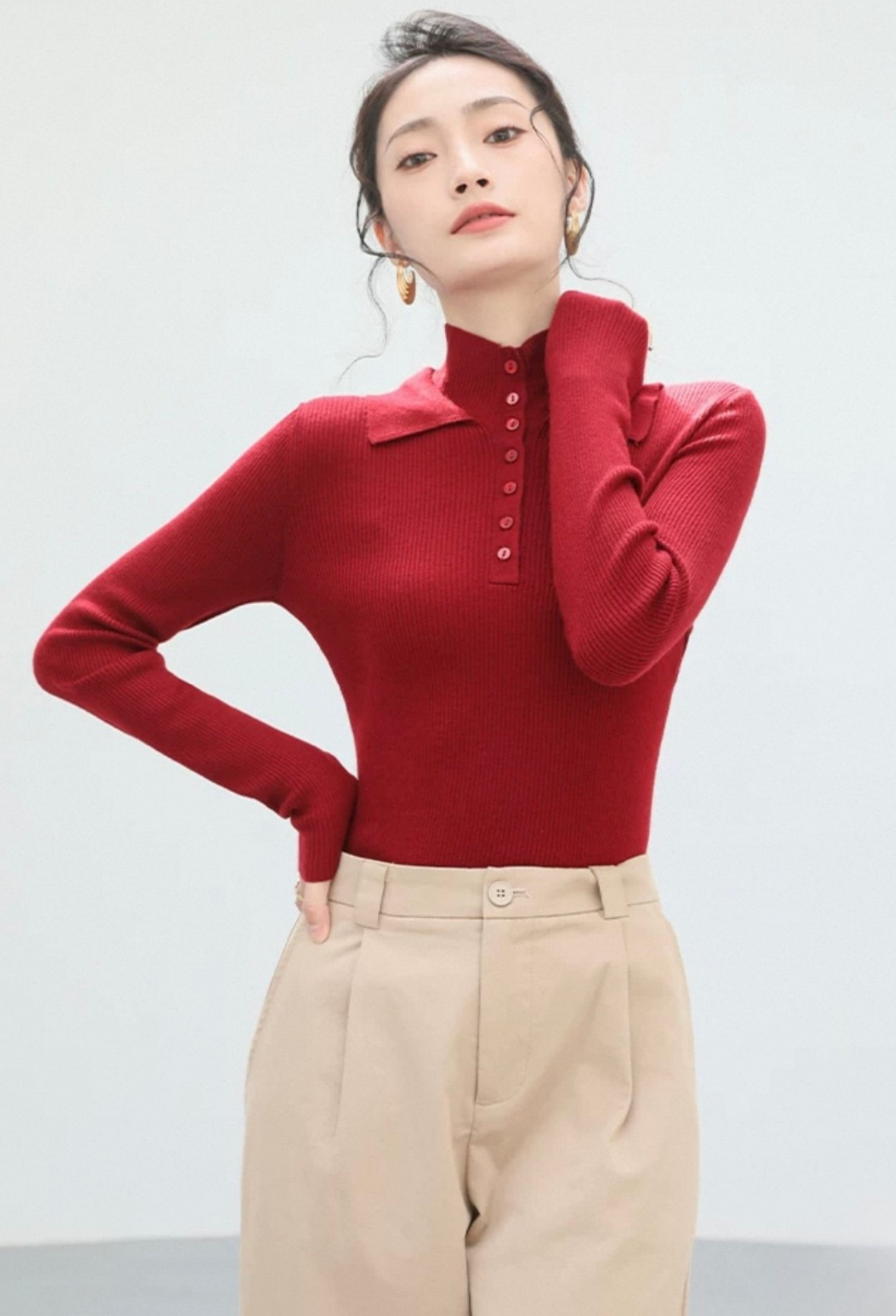 Collar Button Rib Knit
