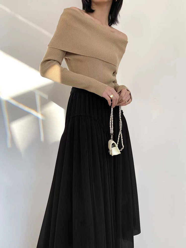 Off Shoulder Rib Knit Top / オフショルダーリブニットトップス