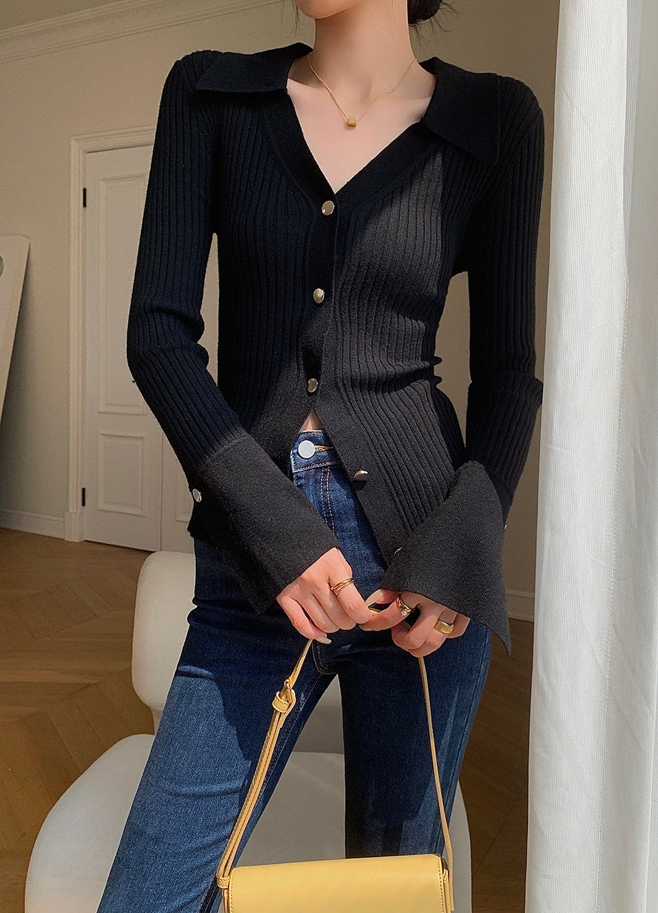 Rib Knit Collar Cardigan