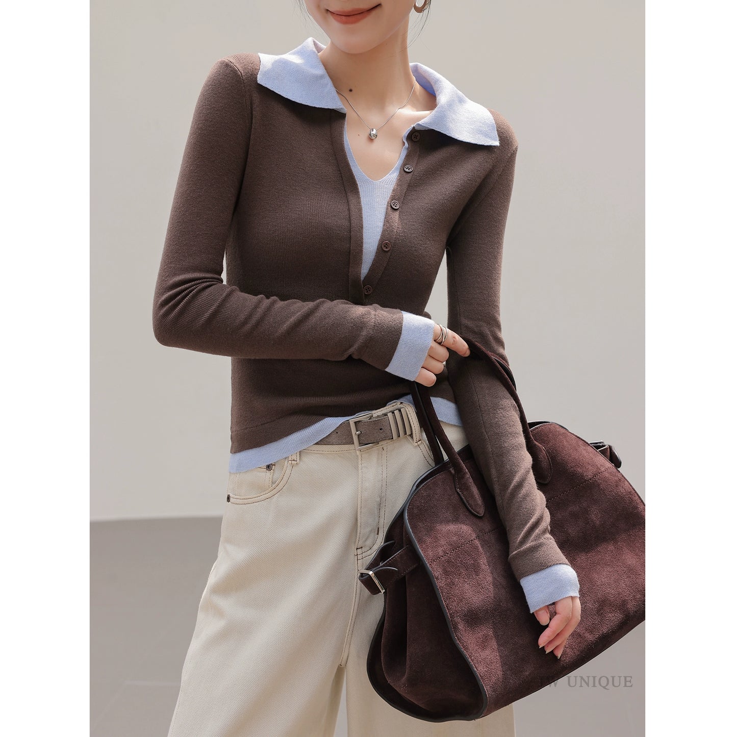 Contrast Collar Knit Top / コントラストカラーニットトップ