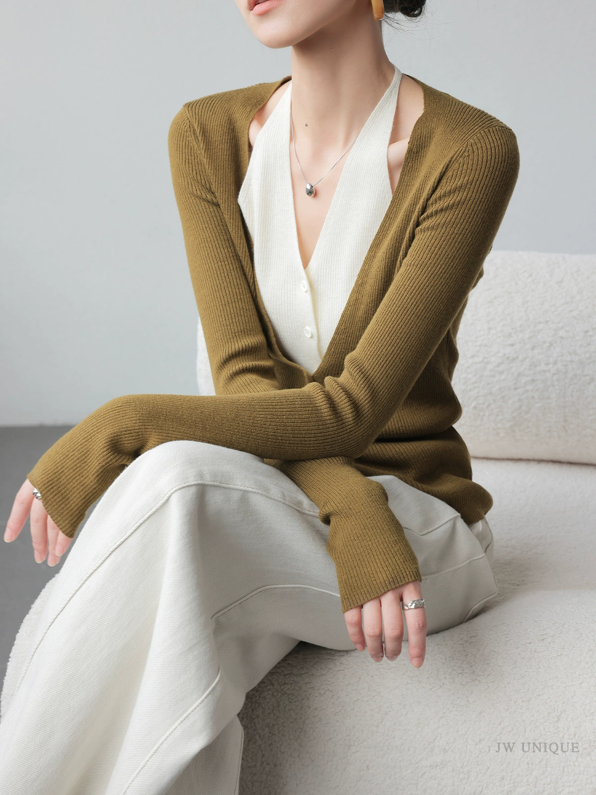 Layered Knit Cardigan / レイヤードリブカーディガン