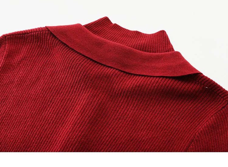 Collar Button Rib Knit Top / カラーボタンリブニットトップ