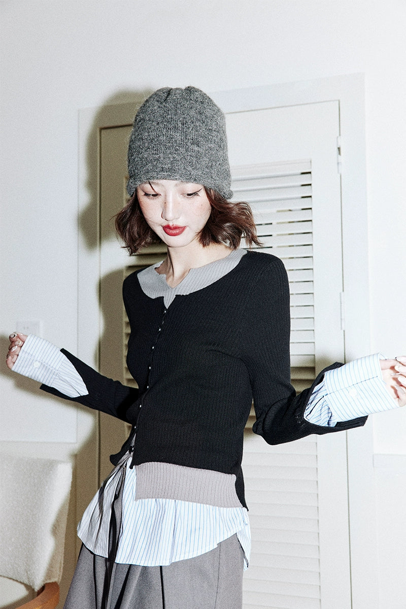 Layered Contrast Knit Shirt / レイヤードコントラストニットシャツ