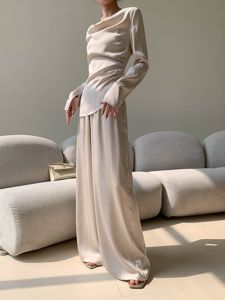 Draped Neck Satin Top