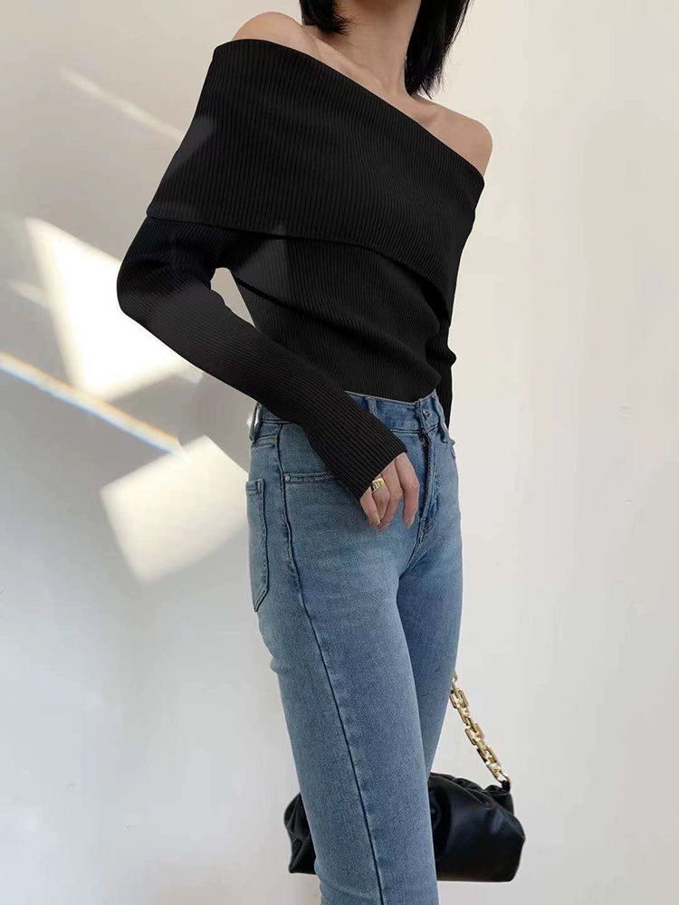 Off Shoulder Rib Knit Top / オフショルダーリブニットトップス