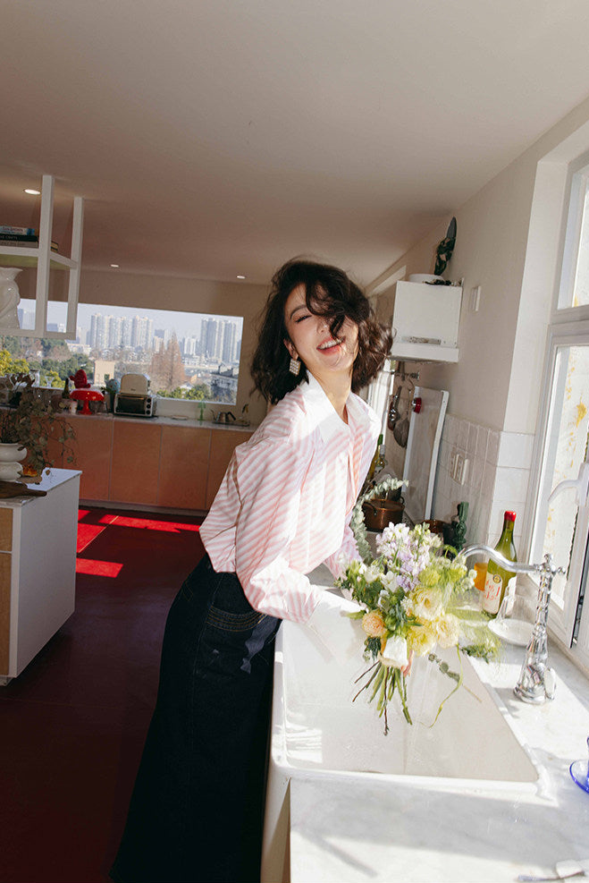 Wide Cuff Pink Cleric Shirt / ワイドカフ ピンククレリックシャツ