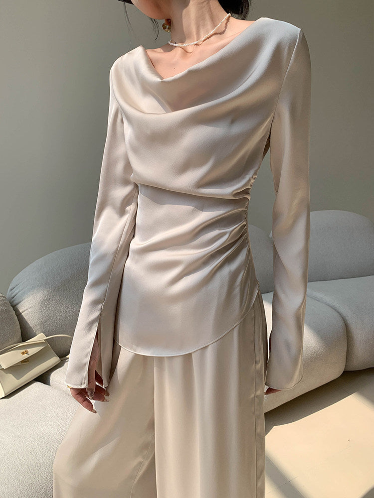 Draped Neck Satin Top