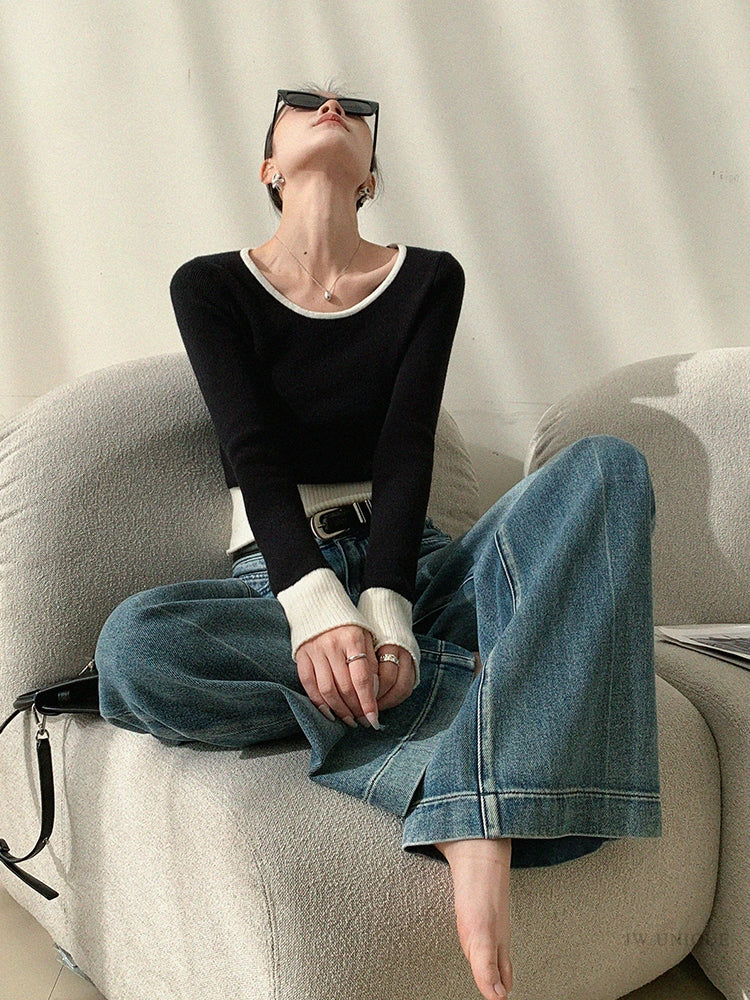 Bicolor Rib Knit Top / バイカラーリブニットトップ