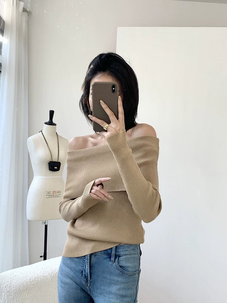 Off Shoulder Rib Knit Top / オフショルダーリブニットトップス