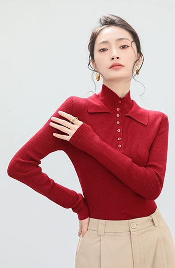 Collar Button Rib Knit