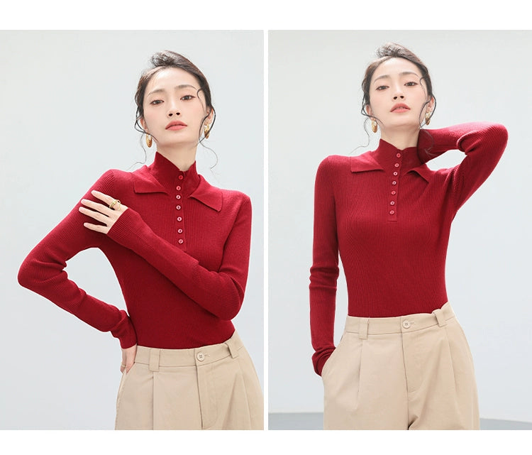 Collar Button Rib Knit Top / カラーボタンリブニットトップ