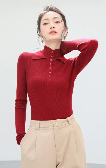Collar Button Rib Knit