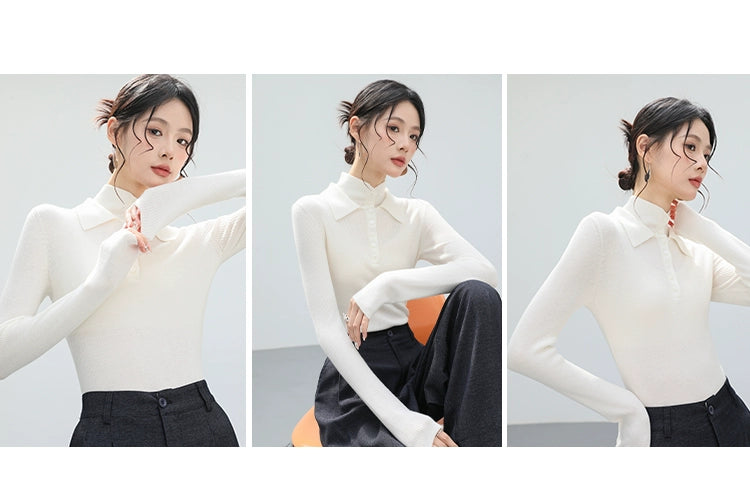 Collar Button Rib Knit Top / カラーボタンリブニットトップ