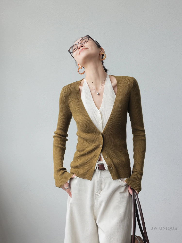 Layered Knit Cardigan / レイヤードリブカーディガン