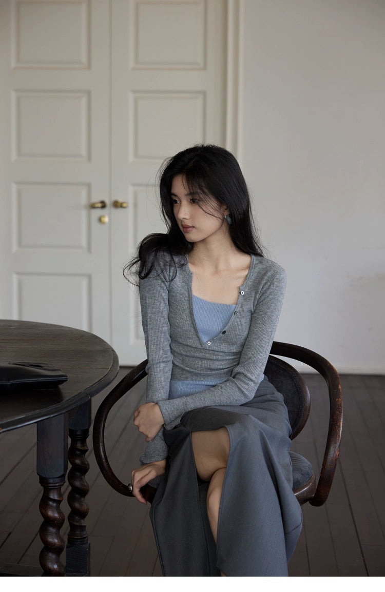 Wrap-Style Rib Wool Knit Top / カシュクールリブウールニットトップ