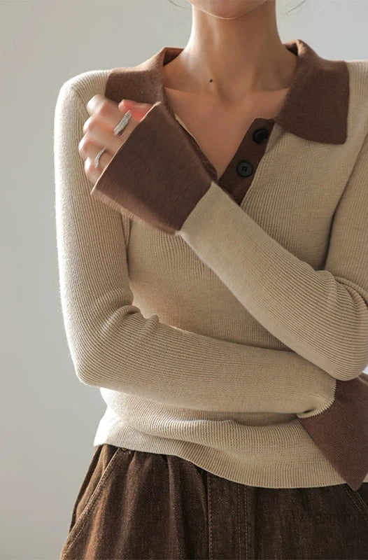 Chic Contrast Collar Knit / シックコントラストカラーニット