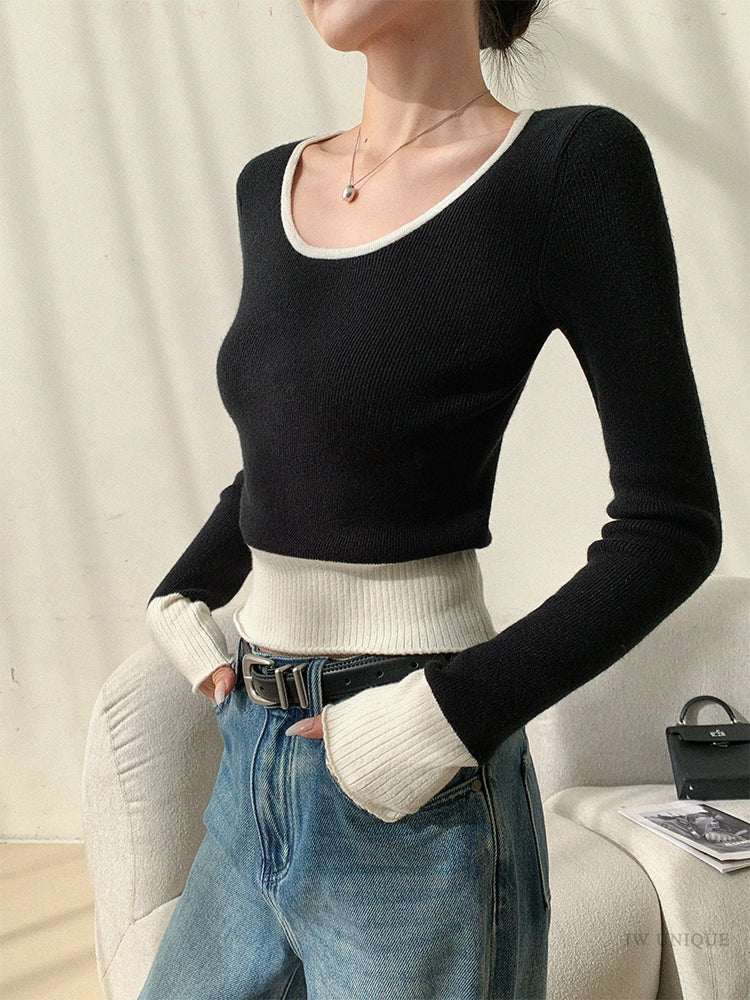 Bicolor Rib Knit Top / バイカラーリブニットトップ