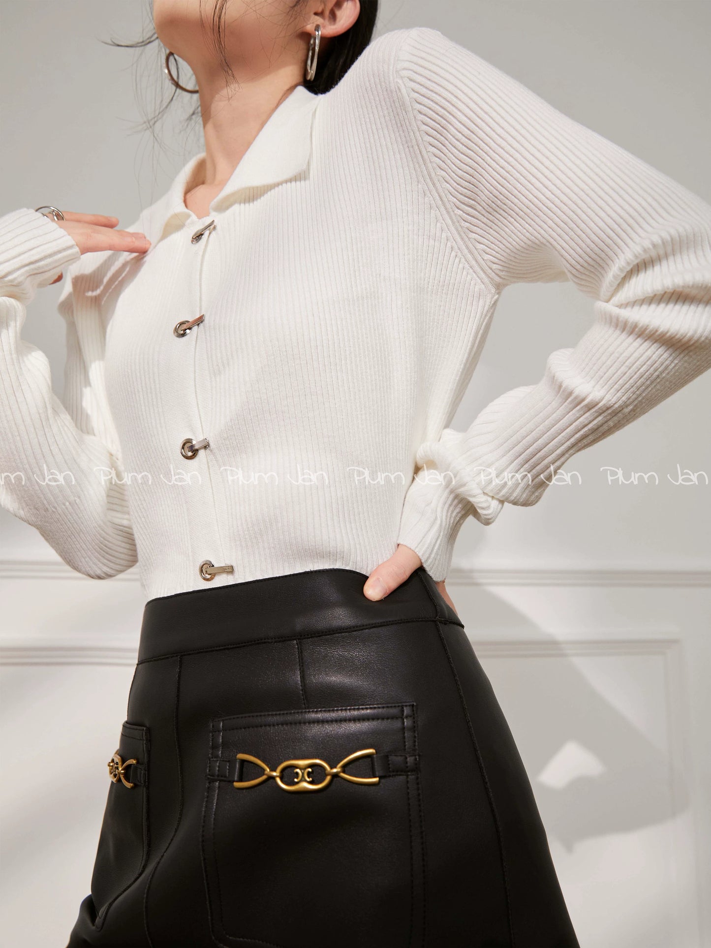 Hook Detail Rib Knit Cardigan / フックディテールリブニットカーディガン