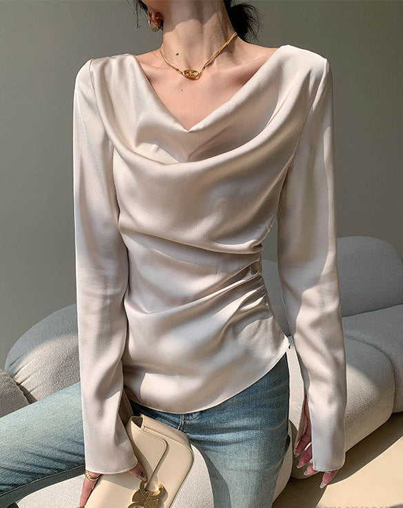 Draped Neck Satin Top